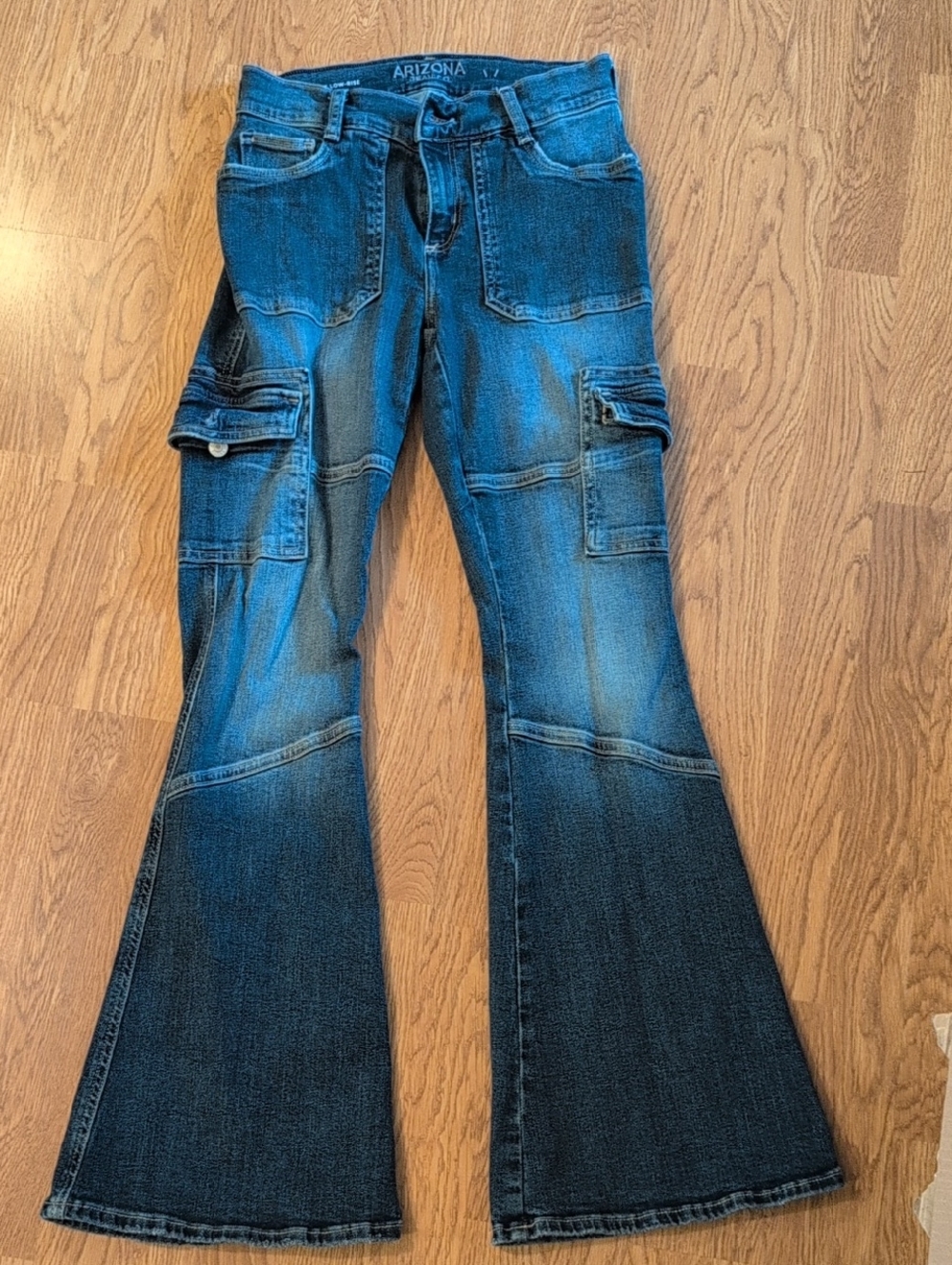Arizona Jean Company Blue Denim Flare Cargo Jeans